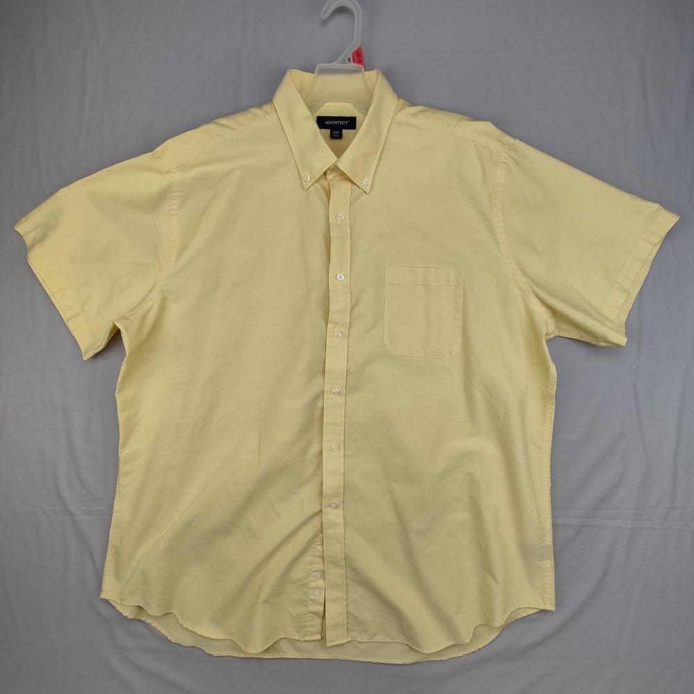Architect Button Down Shirt Mens 2XL Yellow Oxford Short Sleeve Pocket Casual